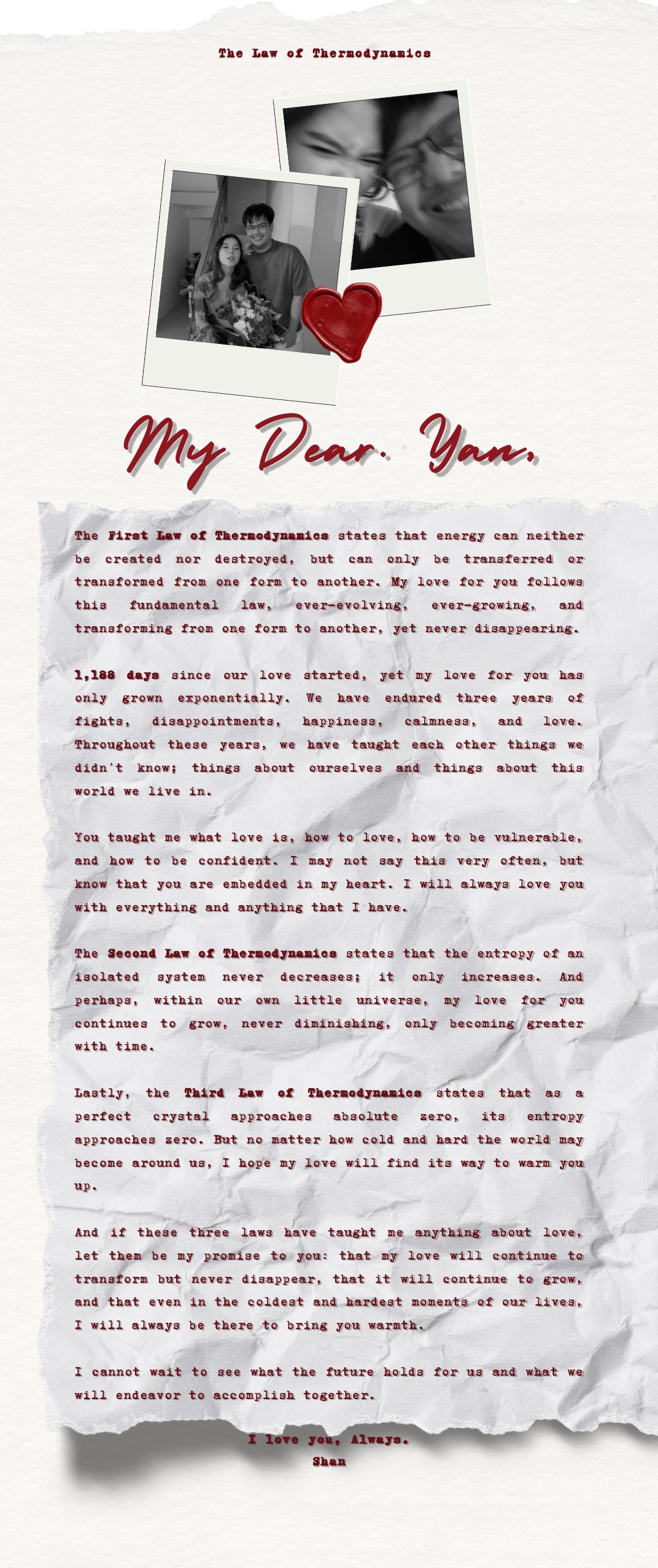 The original love letter, shown exactly as provided.